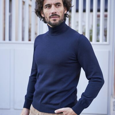 Marineblauer Rollkragenpullover aus Wolle von Henry