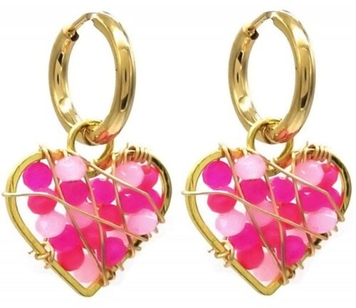 C-F6.5 E626-001G S. Steel Earrings Heart 1.2x3cm Pink