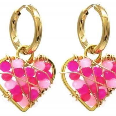 C-F6.5 E626-001G S. Steel Earrings Heart 1.2x3cm Pink