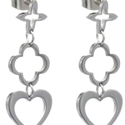 E-C6.2 E221-403S S. Steel Earrings Heart Clover 3.5cm