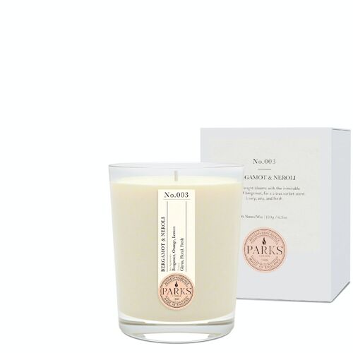 Bergamot & Neroli Scented Candle - 180g,  100% natural wax, Coreless Cleanburn™, Made in UK, Hand-blended fragrance.