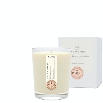 Candela profumata al bergamotto e neroli - 180 g, 100% cera naturale, Coreless Cleanburn™, Made in UK, Fragranza miscelata a mano.