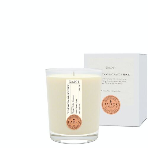 Cedarwood & Orange Spice Scented Candle - 180g,  100% natural wax, Coreless Cleanburn™, Made in UK, Hand-blended fragrance.