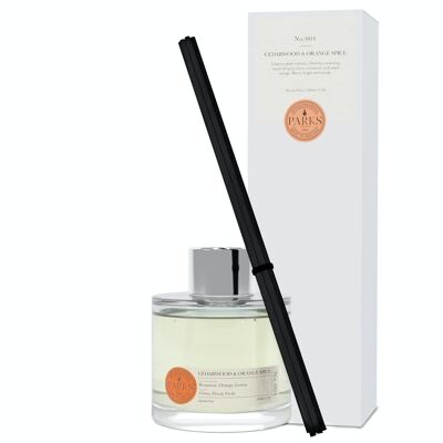 Diffuseur parfumé Cedarwood & Orange Spice - 100 ml, diffuseur à roseaux sans alcool, parfum mélangé à la main, fabriqué au Royaume-Uni.