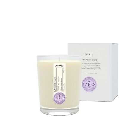 Bougie parfumée Lavender Haze - 180 g, cire 100 % naturelle, Coreless Cleanburn™, fabriquée au Royaume-Uni, parfum mélangé à la main.