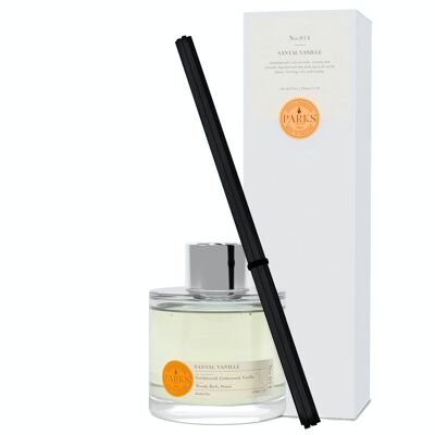 Santal Vanille Scented Diffuser - 100ml, Alcohol-free Reed Diffuser, Hand-blended fragrance, Made in UK.