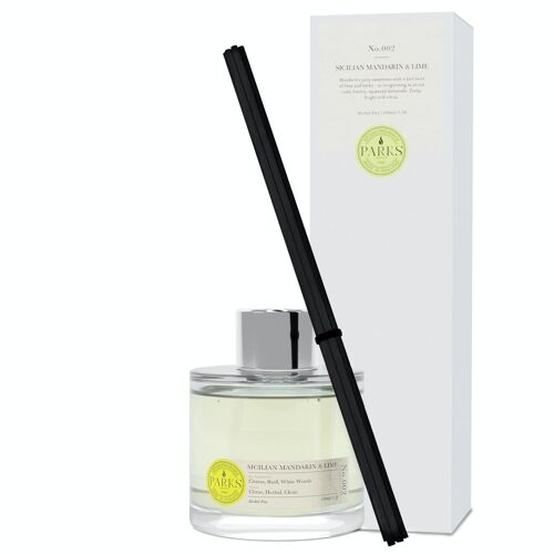 Sicilian Mandarin & Lime Scented Diffuser - 100ml, Alcohol-free Reed Diffuser, Hand-blended fragrance, Made in UK.