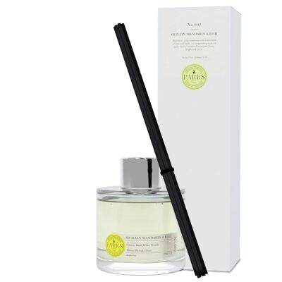 Difusor perfumado de mandarina y lima siciliana - 100 ml, difusor de caña sin alcohol, fragancia mezclada a mano, fabricado en el Reino Unido.