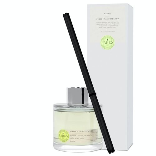 White Hyacinth & Lily Scented Diffuser - 100ml, Alcohol-free Reed Diffuser, Hand-blended fragrance, Made in UK.