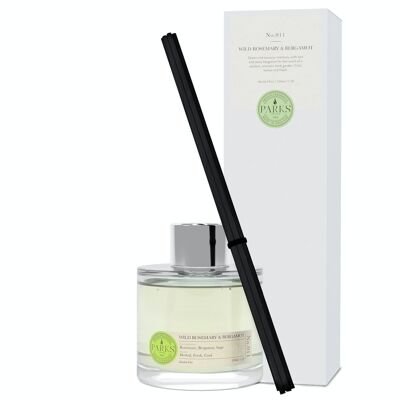 Diffusore profumato al rosmarino selvatico e bergamotto - 180 g, cera naturale al 100%, Coreless Cleanburn™, prodotto nel Regno Unito, fragranza miscelata a mano.