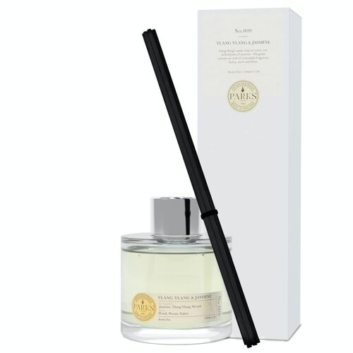 Ylang Ylang & Jasmine Scented Diffuser - 100ml, Alcohol-free Reed Diffuser, Hand-blended fragrance, Made in UK.