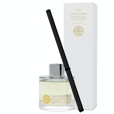 Diffusore profumato Ylang Ylang e gelsomino - 100 ml, diffusore a bastoncini senza alcool, fragranza miscelata a mano, prodotto nel Regno Unito.