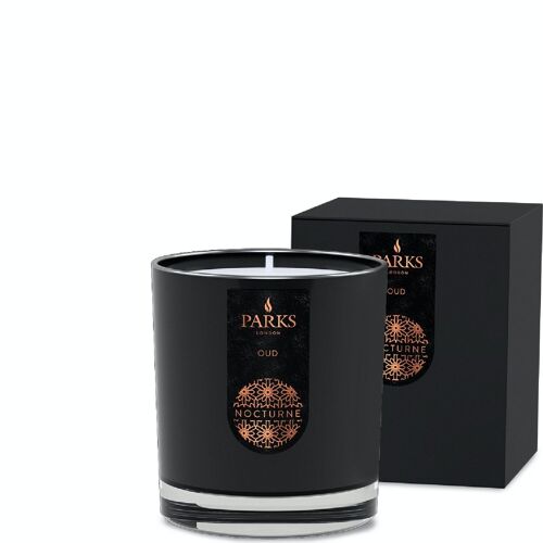 Oud Scented Candle - 200g, 100% natural wax, Coreless Cleanburn™, Made in UK, Hand-blended fragrance.