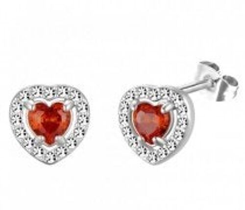 G-E7.1 ES65-099S S. Steel Earrings Heart CZ 10mm Red