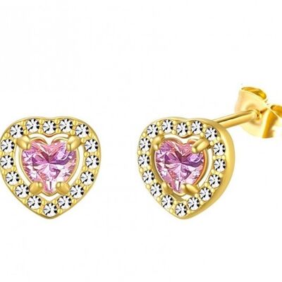 G-E17.5 ES65-107G S. Steel Earrings Heart CZ 10mm Pink