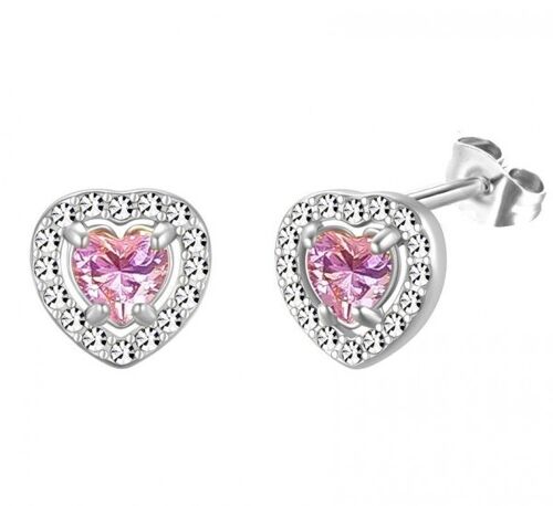 G-E6.2 ES65-107S S. Steel Earrings Heart CZ 10mm Pink