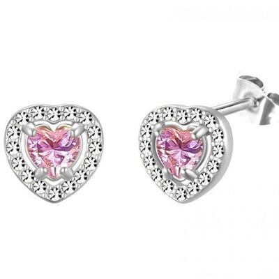 G-E6.2 ES65-107S S. Steel Earrings Heart CZ 10mm Pink