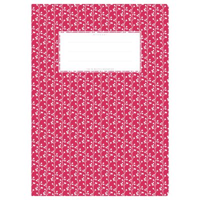 Couverture de cahier DIN A4 rouge à motifs, vrilles florales