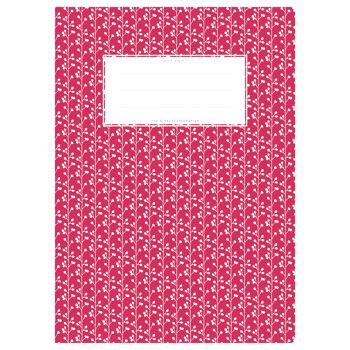 Couverture de cahier DIN A4 rouge à motifs, vrilles florales