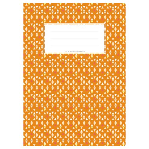 Schulheftumschlag DIN A4 orange gemustert, kleine Dreiecke