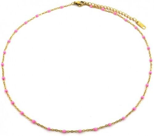 C-D6.4 N064-006G S. Steel Necklace Dots 40-45cm Pink