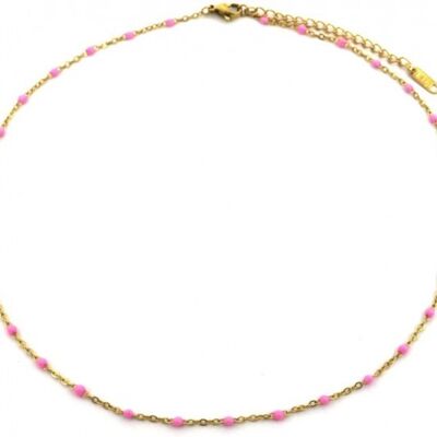 C-D6.4 N064-006G S. Steel Necklace Dots 40-45cm Pink