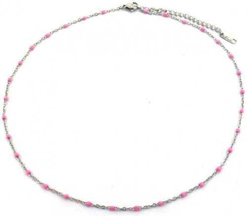 C-F4.1 N064-006S S. Steel Necklace Dots 40-45cm Pink