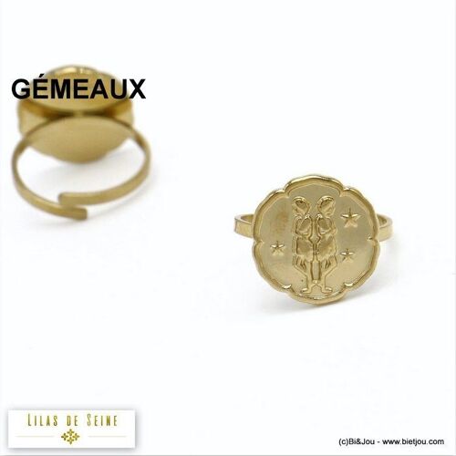 bague gémeaux signe astro zodiaque acier 0420013