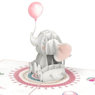 Carte Pop Up Bébé Éléphant (Rose)