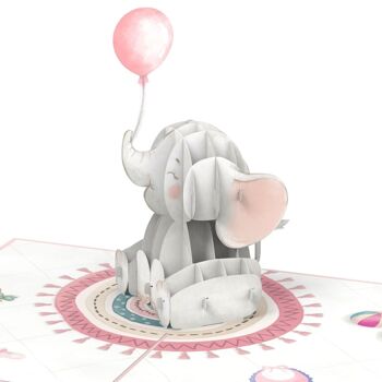 Carte Pop Up Bébé Éléphant (Rose) 1