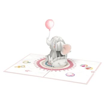 Carte Pop Up Bébé Éléphant (Rose) 3