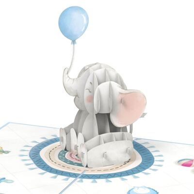 Carte Pop-Up Bébé Éléphant (Bleu)