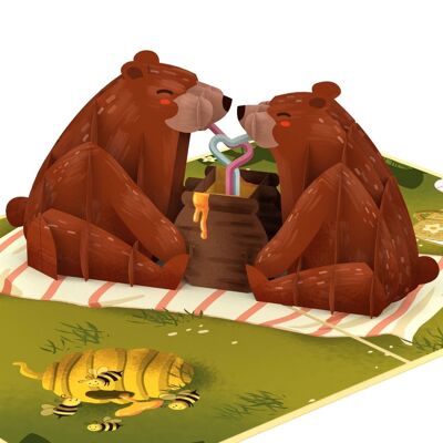 Tarjeta emergente de picnic de oso