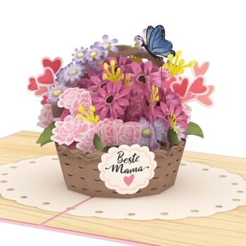 Meilleure carte pop-up de panier de fleurs de maman 1