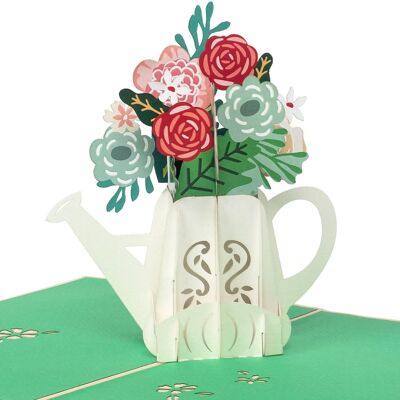 Bouquet of flowers in a watering can pop-up card