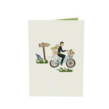 Carte pop-up Couple de mariés à vélo 5