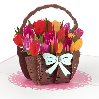 Colorful tulip basket pop-up card