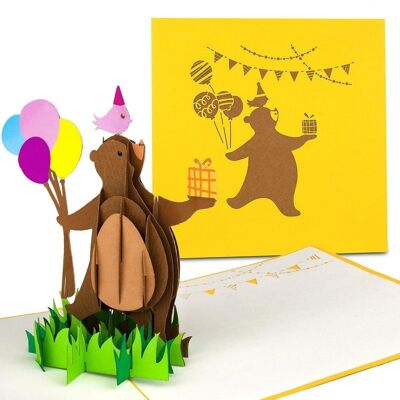 Biglietto pop-up con orso di compleanno