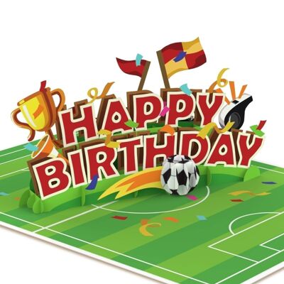 Tarjeta emergente de fútbol de feliz cumpleaños