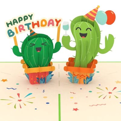 Tarjeta emergente de cactus de feliz cumpleaños