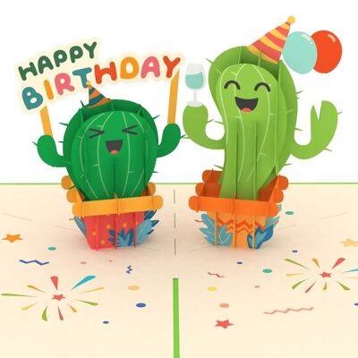 Biglietto pop-up con cactus di buon compleanno