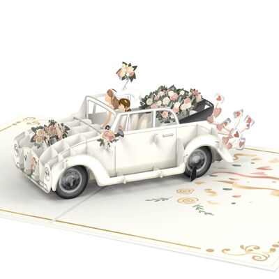 Auto per matrimoni con biglietto pop-up per sposi e sposi lesbici