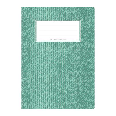 Cubierta del cuaderno de ejercicios DIN A5 estampado verde oscuro, diseño de espina de pescado