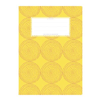 Cubierta del cuaderno de ejercicios DIN A5 amarillo estampado, círculos