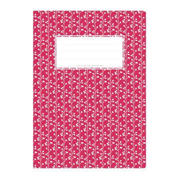Couverture de cahier DIN A5 rouge à motifs, vrilles de fleurs