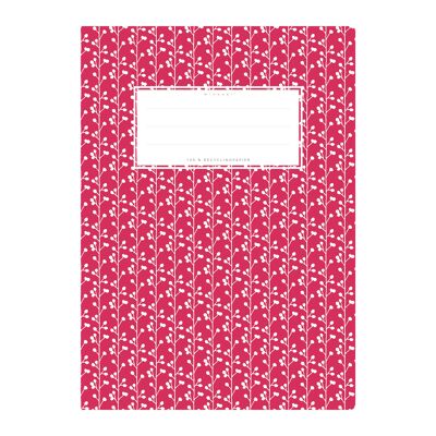 Cubierta del cuaderno de ejercicios DIN A5 estampado rojo, zarcillos de flores
