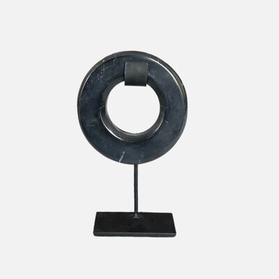 Guda Round Stone on Stand - Black