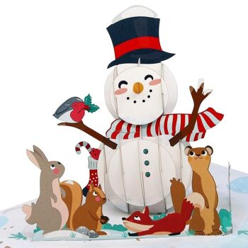 Carte pop-up bonhomme de neige avec animaux 1