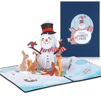 Carte pop-up bonhomme de neige avec animaux 2