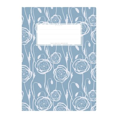 Exercise book cover DIN A5 light blue patterned, flowers